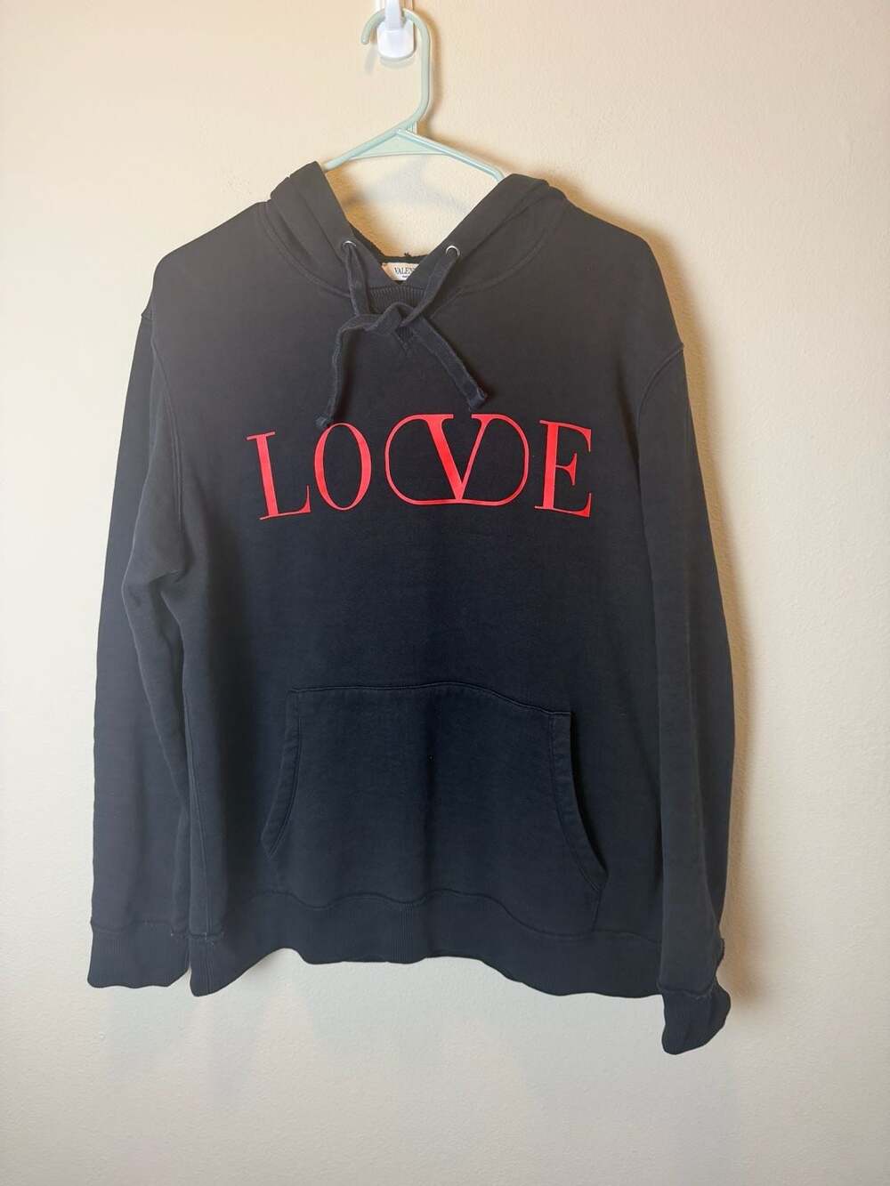 Authentic Valentino Love Hoodie Size L Black Red Graphic